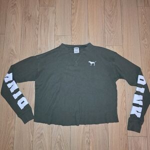 PINK Oversized Waffle Knit Long Sleeve Crop Top- XS